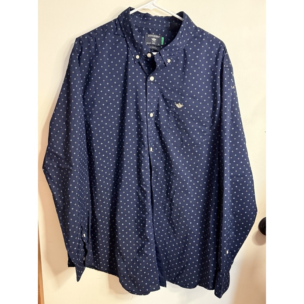 DOCKERS SIGNATURE COMFORT FLEX CLASSIC FIT BUTTON DOWN Blue Floral Print 2XL